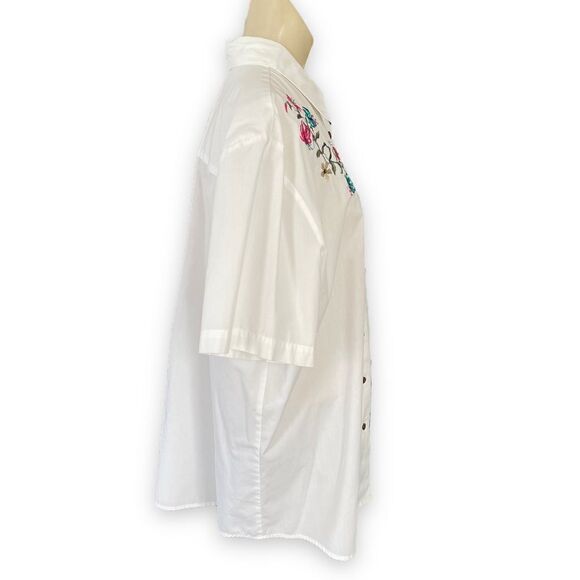 Karen Scott Sport Embroidered Embellished Flower Parrot Bird Short Sleeve Blouse - Picture 8 of 16
